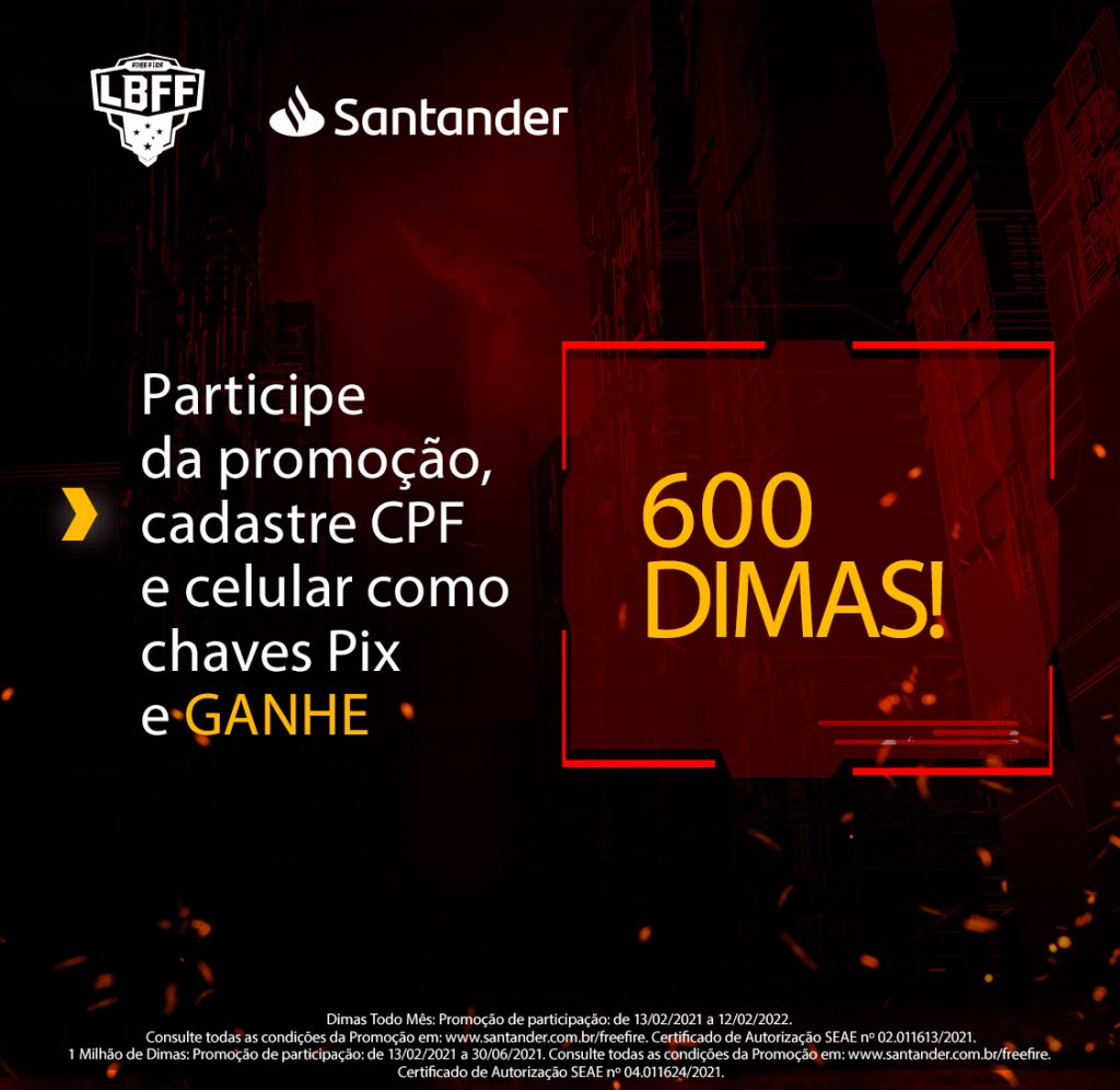 Parceria Free Fire e Santander dá até 1 milhão de diamantes para