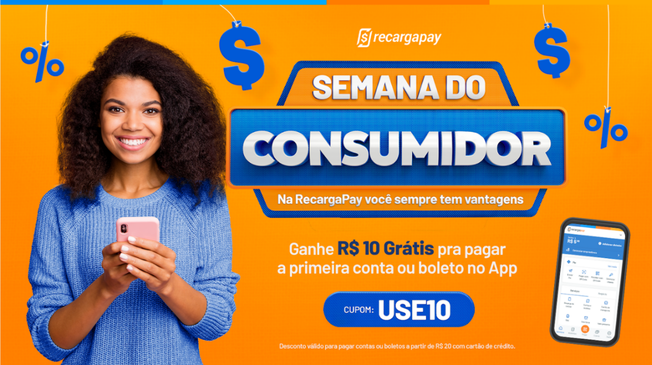 RecargaPay está dando R$ 10 de desconto em recargas de celular